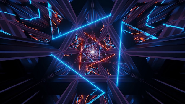 Illustrazione di uno sfondo cosmico con luci laser al neon arancioni