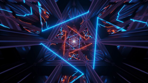 Illustrazione di uno sfondo cosmico con luci laser al neon arancioni
