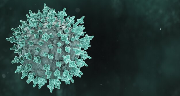 Illustrazione grafica della pandemia verde della malattia di Coronavirus su uno sfondo scuro