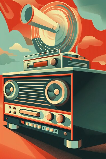 Illustrazione in stile arte digitale di un dispositivo radio retro