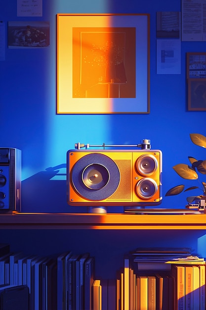 Illustrazione in stile arte digitale di un dispositivo radio retro