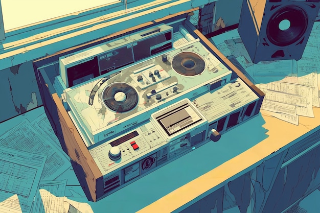 Illustrazione in stile arte digitale di un dispositivo radio retro