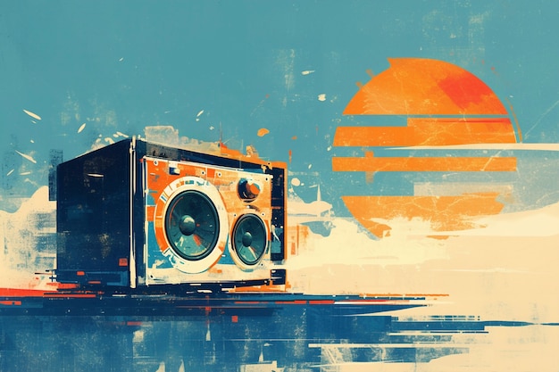 Illustrazione in stile arte digitale di un dispositivo radio retro