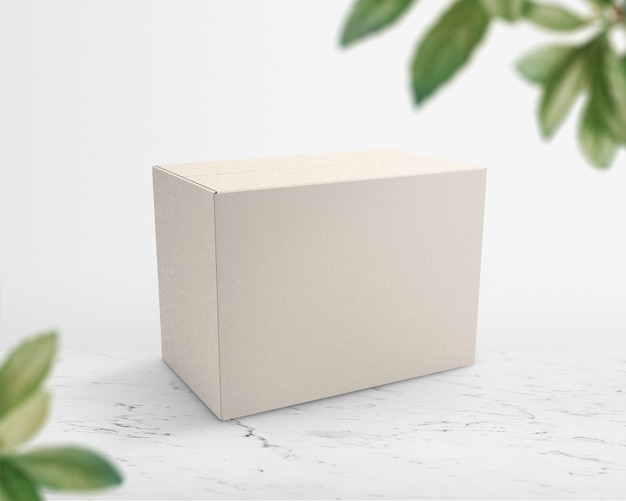 Imballaggio in scatola di carta beige con spazio di progettazione