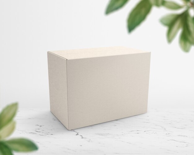 Imballaggio in scatola di carta beige con spazio di progettazione
