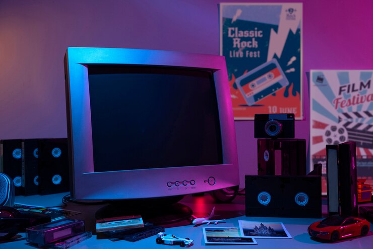 Foto gratuito imballaggio retrò vhs al chiuso