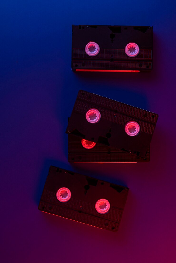 Foto gratuito imballaggio retrò vhs al chiuso