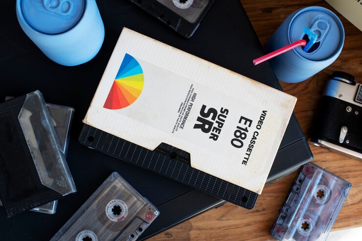Foto gratuito imballaggio vhs vintage sopra la vista