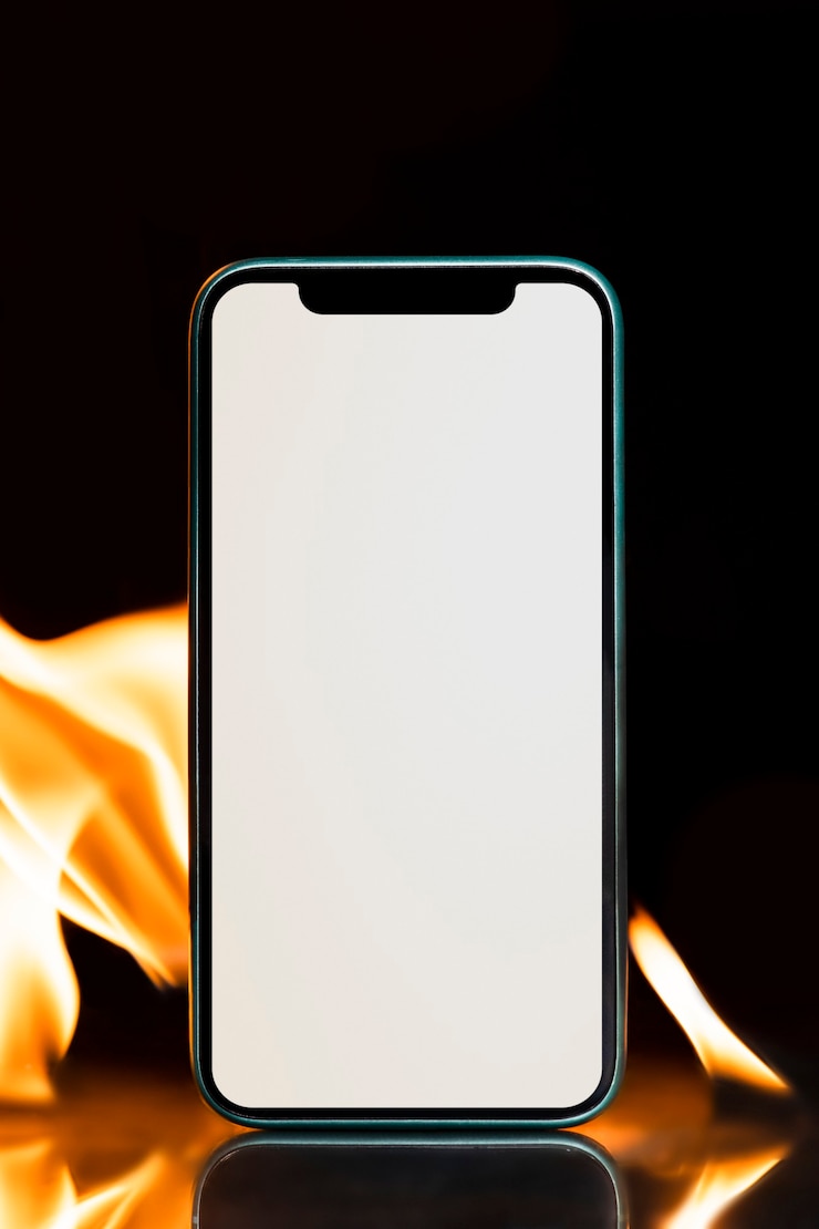 Foto gratuito immagine dello schermo del telefono vuoto, effetto fiamma ardente estetico