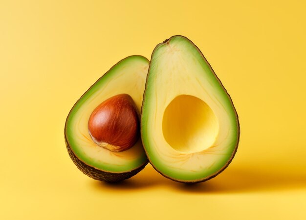 Immagine di avocado tagliato su sfondo giallo