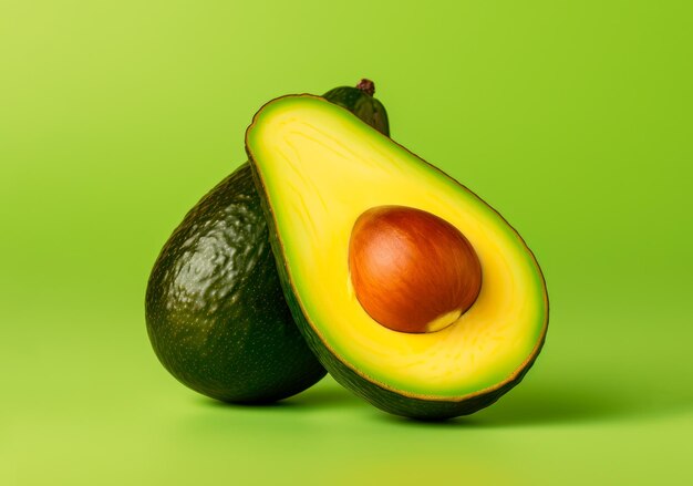 Immagine di avocado tagliato su sfondo verde