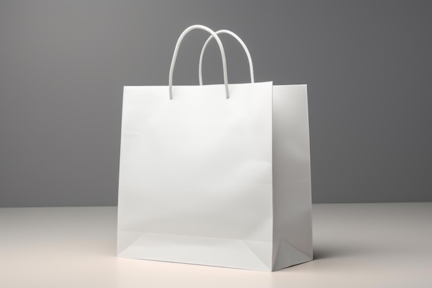 Immagine di borsa di carta bianca con maniglie su sfondo grigio con ombre