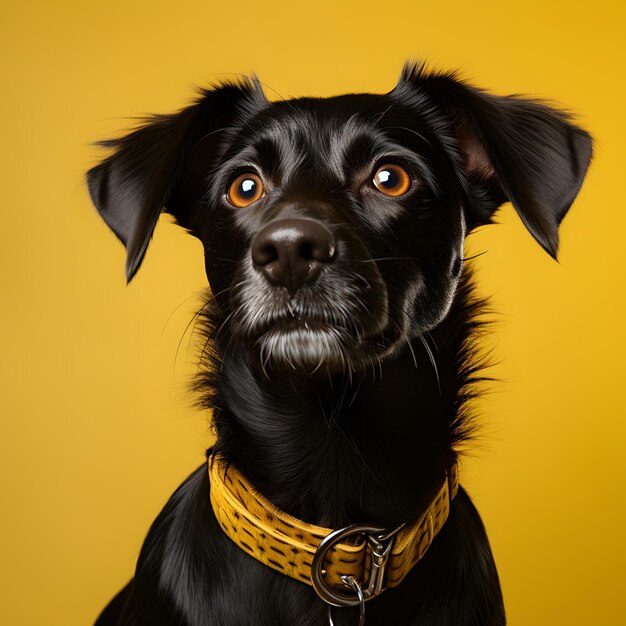 Immagine di un cane isolato su sfondo giallo