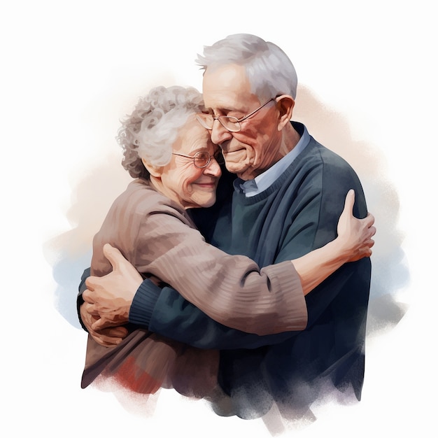 Immagine media di vecchi che si abbracciano.