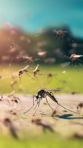 Immagine ravvicinata delle zanzare in natura