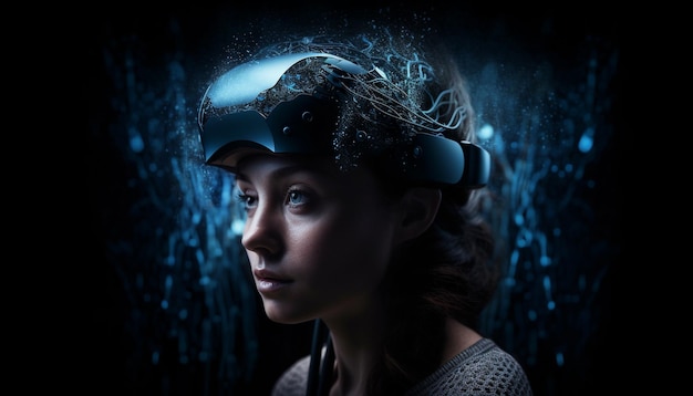 Immersioni subacquee della giovane donna che guardano la macchina fotografica generata da AI