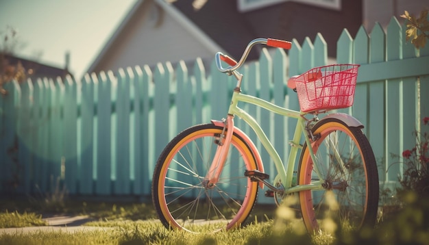 In bicicletta attraverso il cesto di prato pieno di fiori generati dall'IA