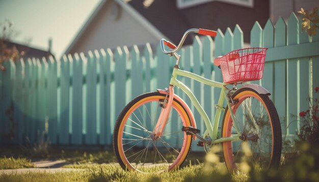 In bicicletta attraverso il cesto di prato pieno di fiori generati dall'IA