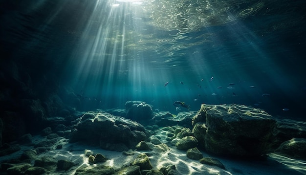 In profondità sotto una barriera corallina colorata brulica di vita generata dall'intelligenza artificiale