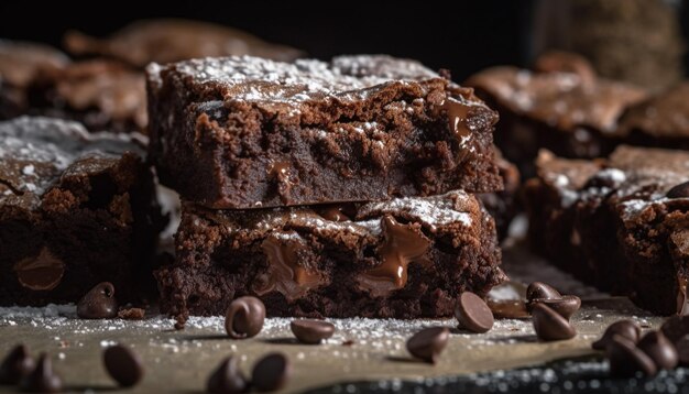 Indulgente brownie al cioccolato fatto in casa fresco e dolce generato dall'IA