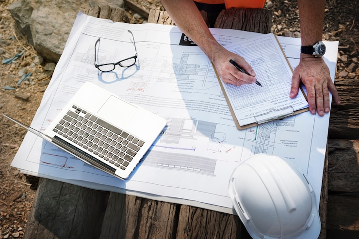 Foto gratuito ingegnere di cantiere su un cantiere