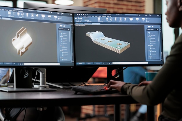 Ingegnere digitale professionale dell'azienda creativa che modella mesh 3D migliorando la geometria. Creatore di risorse che ottimizza il conteggio dei poligoni mentre utilizza CAD per creare schizzi virtuali avanzati.