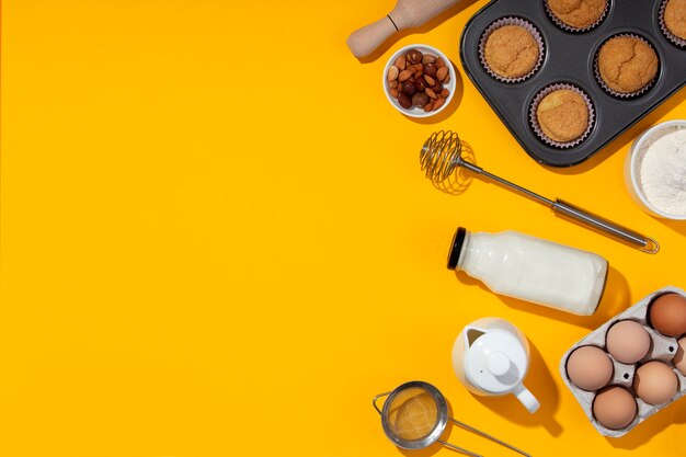 Ingredienti per ricette piatte con spazio per la copia
