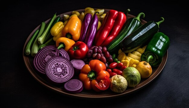 Insalata di verdure biologiche fresche con ingredienti multicolore generati dall'intelligenza artificiale