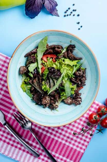 Insalata di verdure con fette di carne