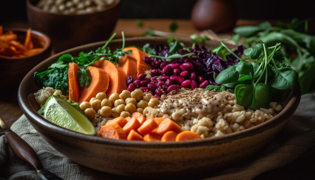 Insalata vegetariana sana con ingredienti biologici freschi generati dall'intelligenza artificiale