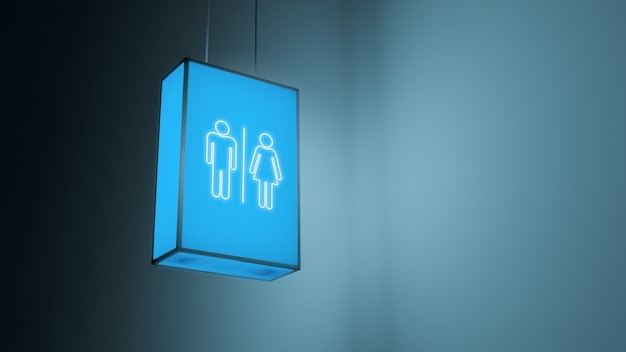 Insegna del bagno con luce al neon di notte