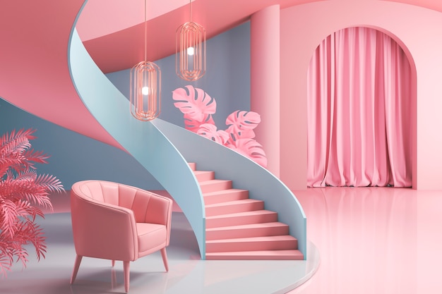 Interior design della stanza 3d con motivi blu