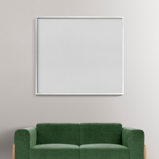 Interior design minimale del soggiorno con cornice vuota