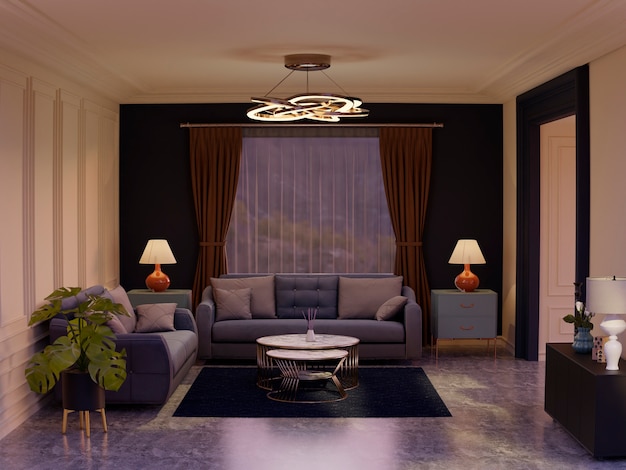 Interno della stanza 3d con design e mobili classici