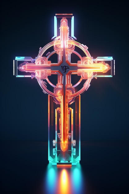 Intricata croce 3d con luci brillanti