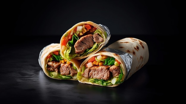 Involtini di burritos con carne di manzo e verdure Immagine generata dall'intelligenza artificiale