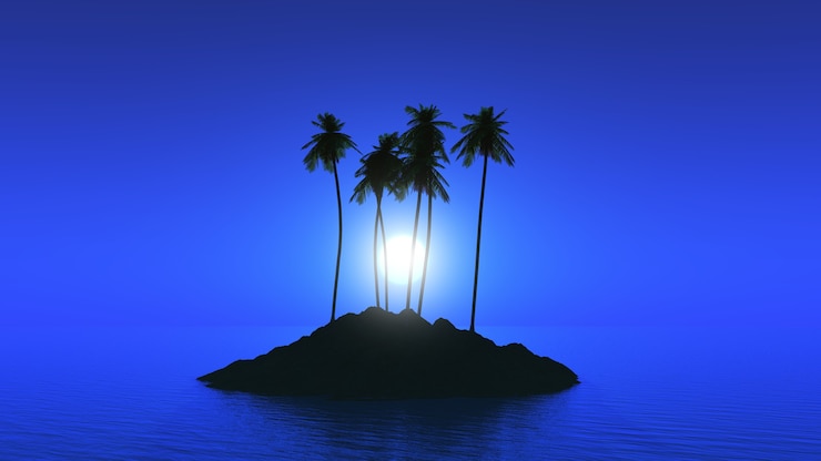 Foto gratuito isola di palme contro un cielo illuminato dalla luna