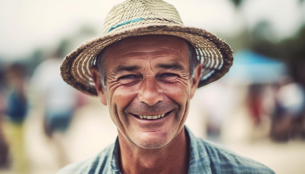 L'agricoltore sorridente si gode le vacanze estive con fiducia IA generativa