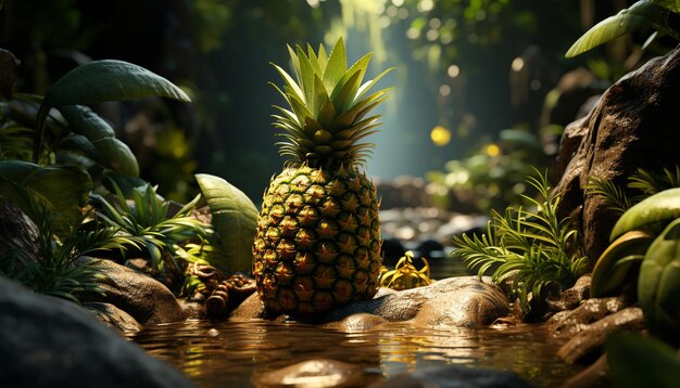 L'ananas fresco, una delizia tropicale, porta sulla tua tavola la dolcezza estiva generata dall'intelligenza artificiale