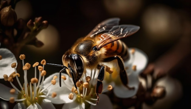 L'ape indaffarata raccoglie il polline dal fiore giallo generato dall'intelligenza artificiale