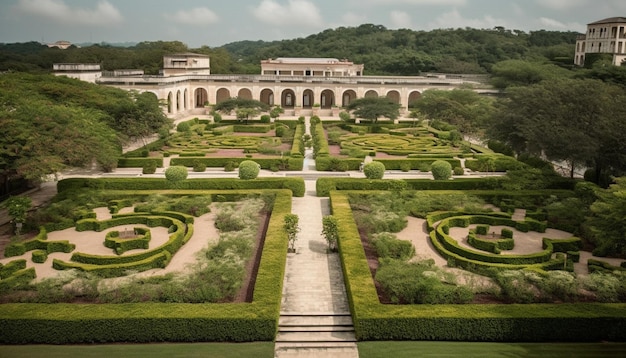 L'architettura formale del giardino e la regalità si incontrano all'aperto generati dall'intelligenza artificiale