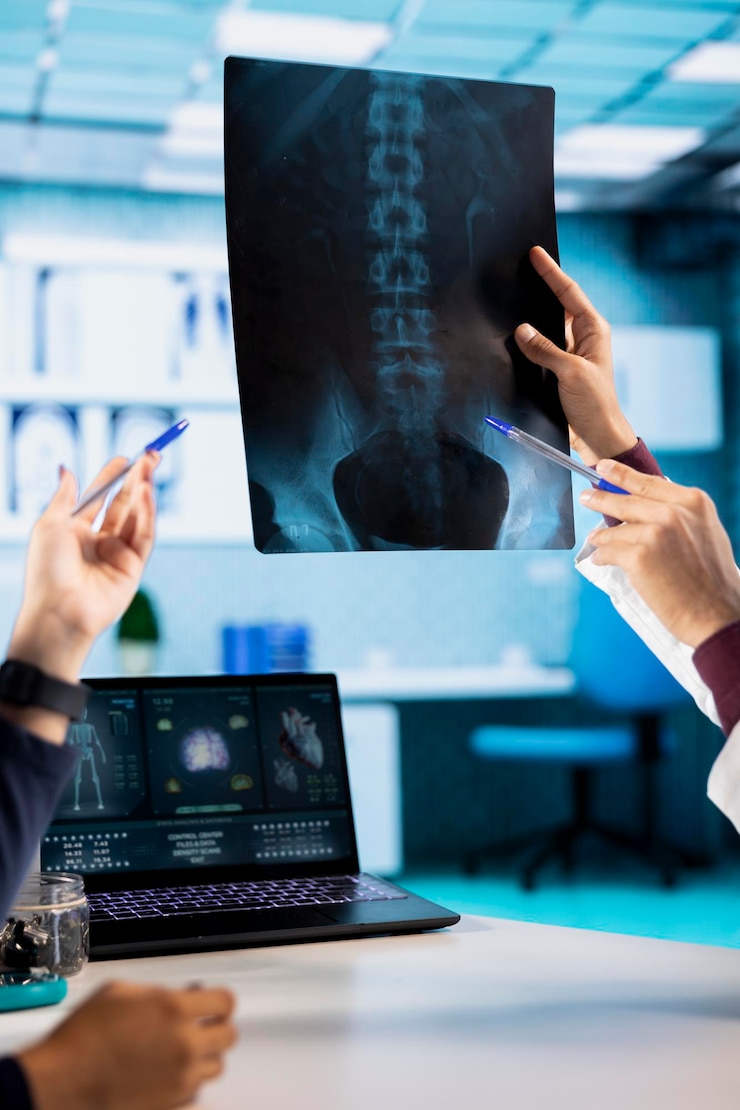 Foto gratuito l'incontro di un medico con un paziente per discutere i risultati di un esame medico in un gabinetto