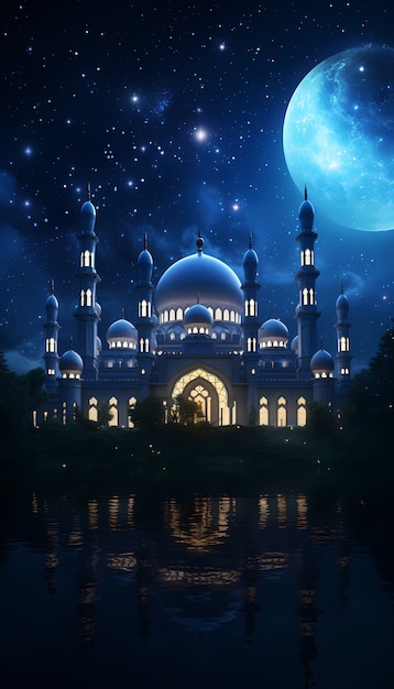 L'intricato edificio e l'architettura della moschea di notte