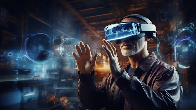 L'uomo con gli occhiali VR che sperimenta il metaverso