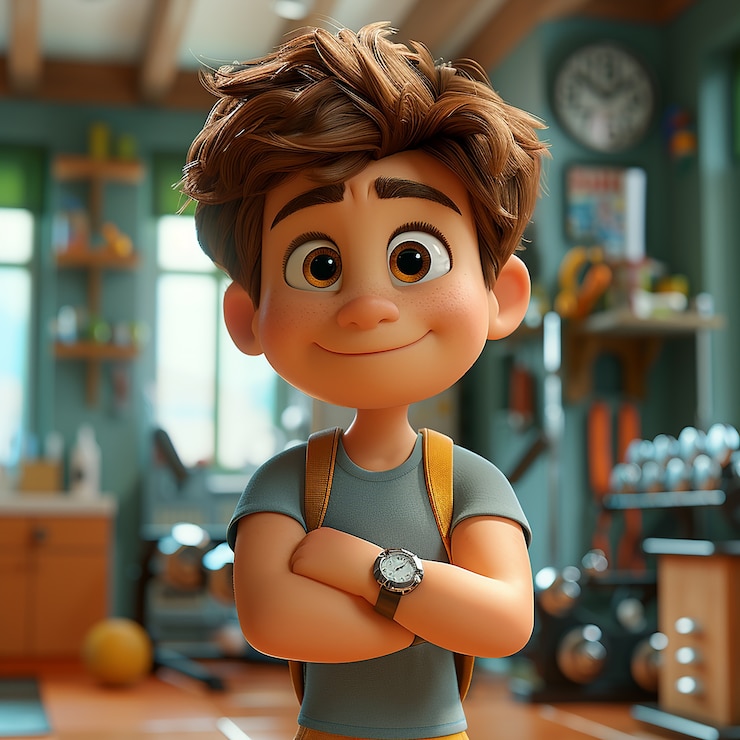 Foto gratuito l'uomo del fitness dei cartoni animati 3d