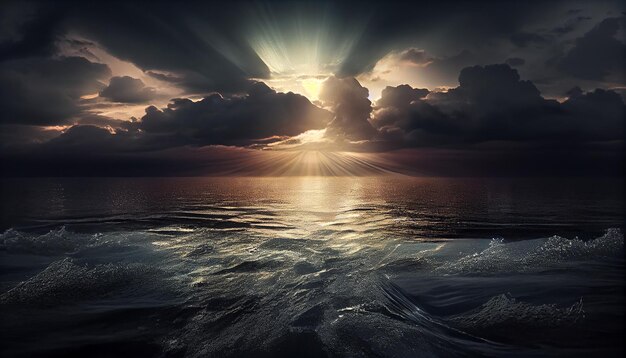 La bellezza della natura al tramonto, il cielo incontra l'IA generativa dell'acqua