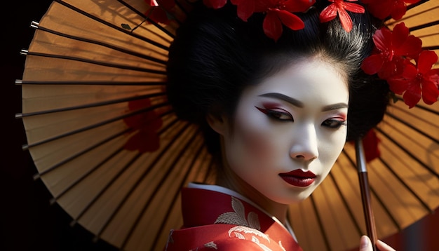 La bellissima geisha incarna l'eleganza e la cultura tradizionale giapponese generata dall'IA