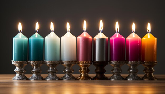 La candela accesa illumina la notte oscura, simboleggiando la spiritualità e la celebrazione generate dall'intelligenza artificiale