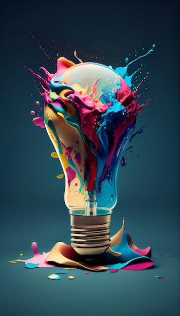 La creatività spruzza colori vibranti nell'intelligenza artificiale generativa della lampadina