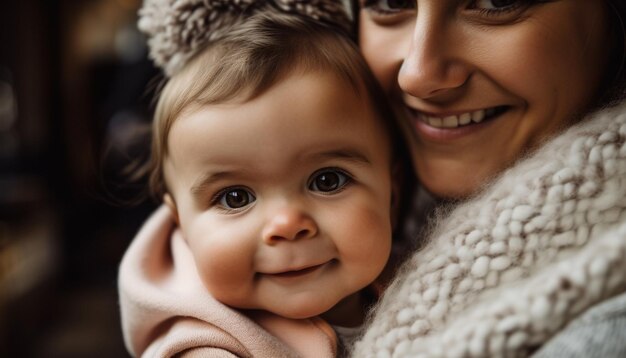 La famiglia felice si abbraccia diffondendo l'amore e la gioia generati dall'IA